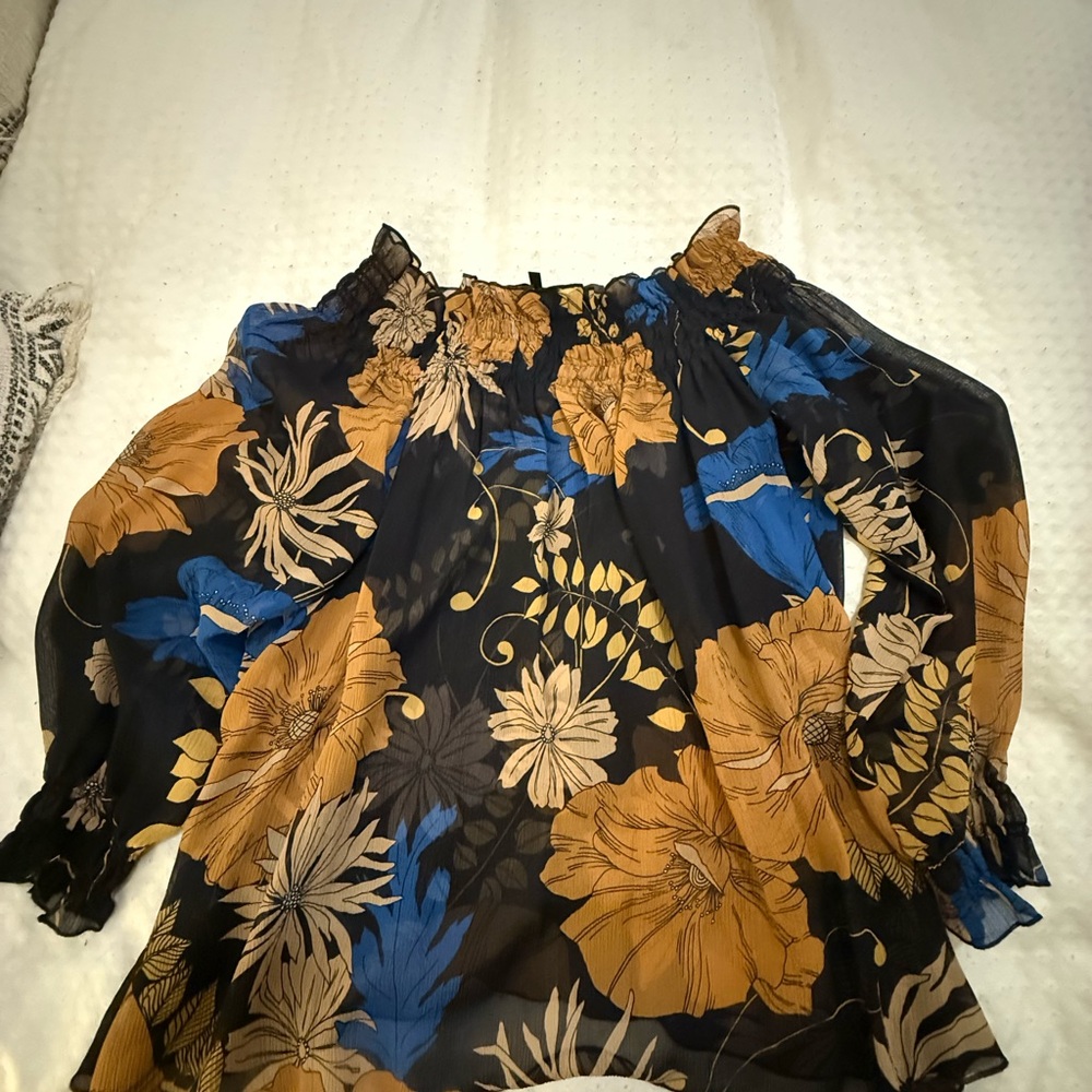7 For All Mankind Black and Blue Floral Blouse